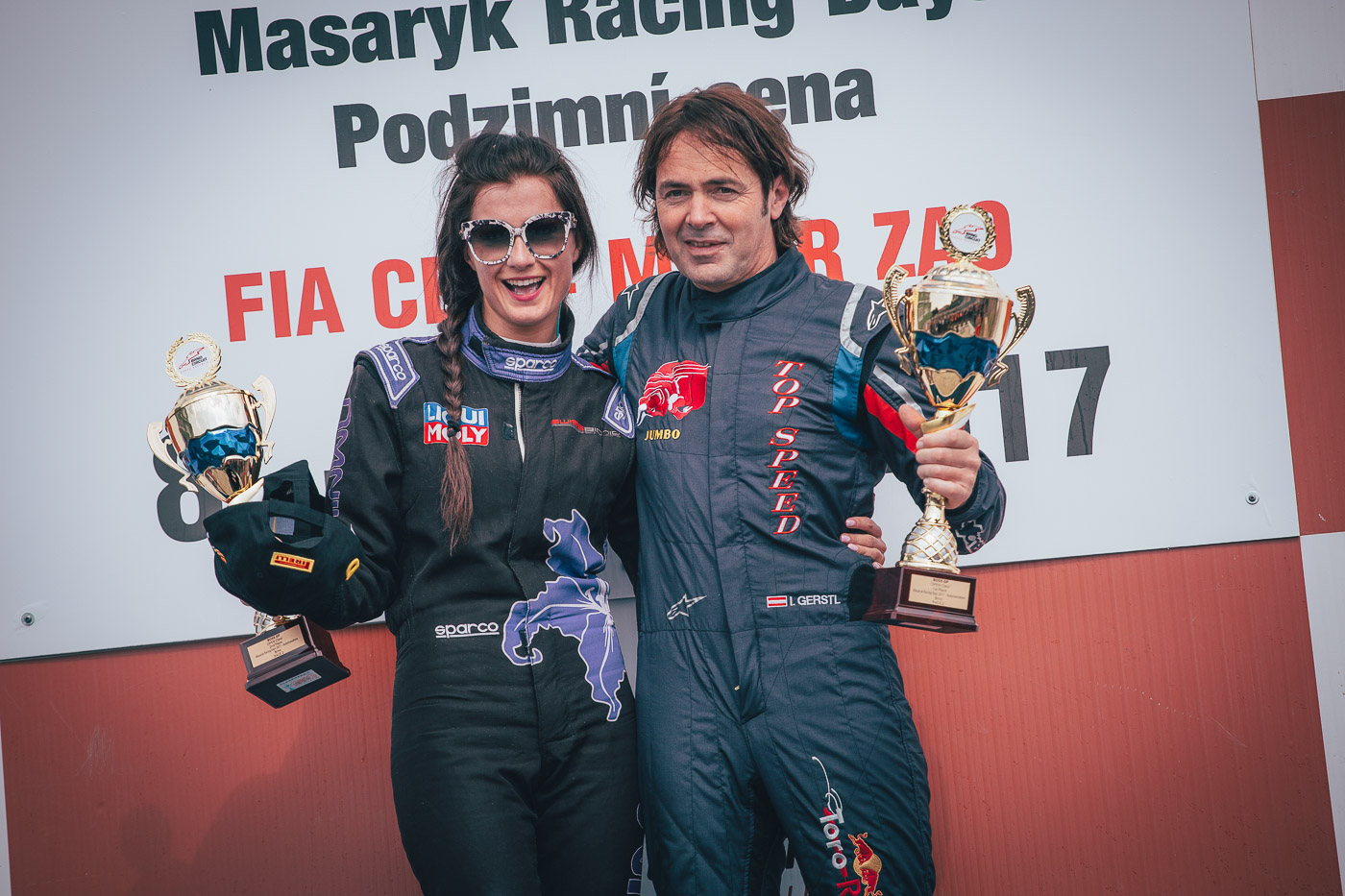 Fastest man on track in Brno, Ingo Gerstl (r.), and fastest women on the track, Veronika Cicha (l.).