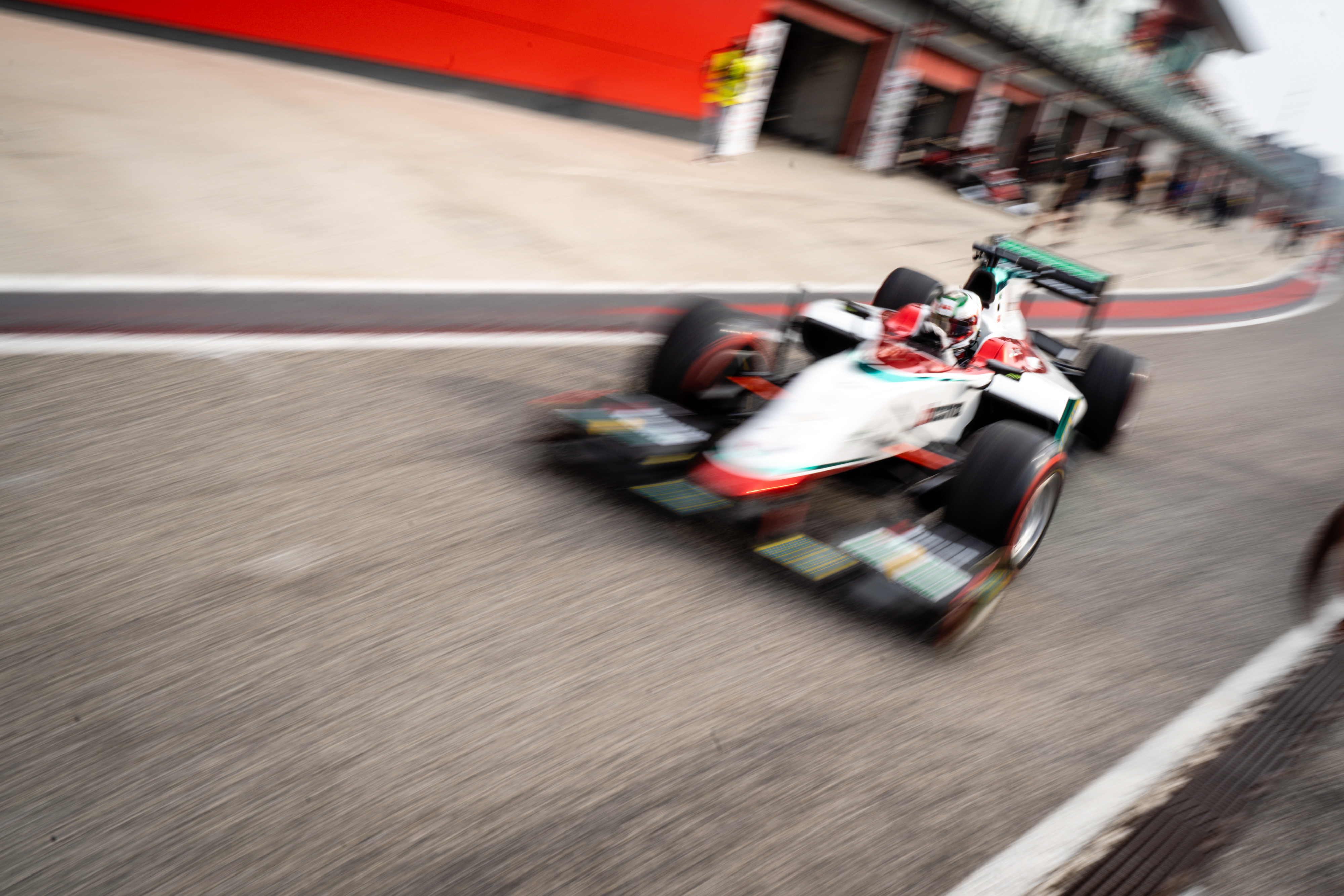 Luca Martucci in his GP2 drives down the pit lane